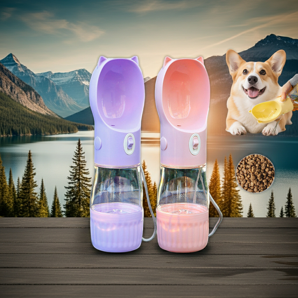 2 In 1 Portable Dog Water Bottle & Feeder For Hiking